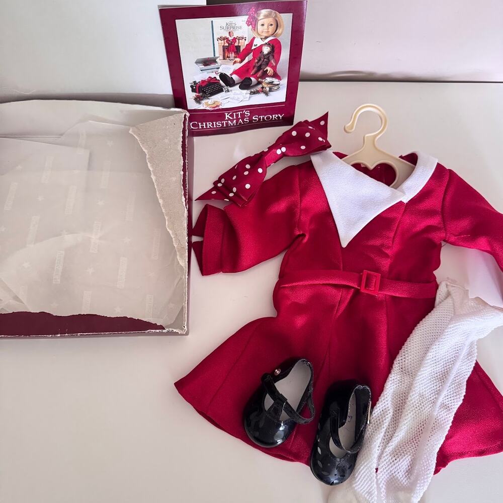 American Girl Kit's Christmas Story Holiday Outfit Retired Red Dress Clip